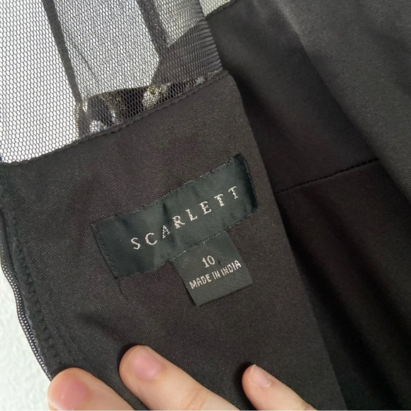 Scarlett Velvet Mesh Panel Metallic Filigree Dress Holiday Size 10 Glamorous - Picture 9 of 15